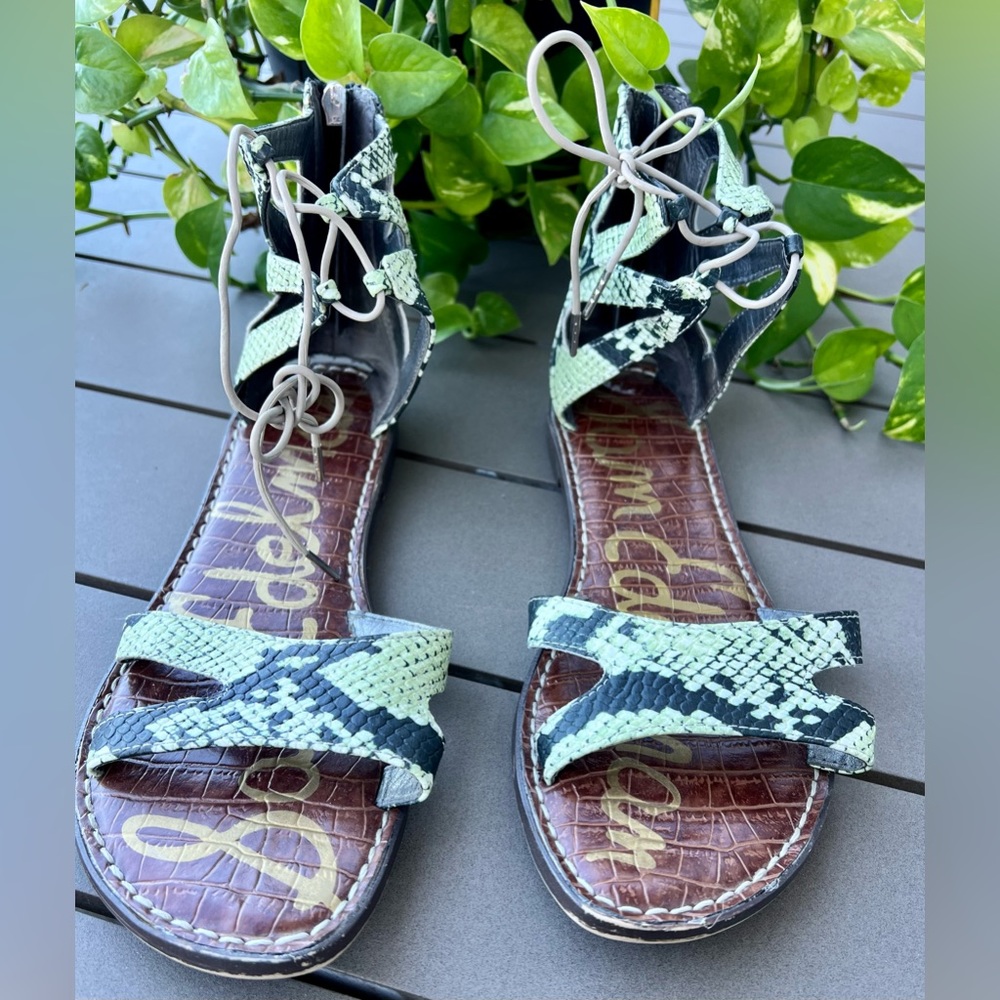 Sam Edelman Gwen Green Snake Print Gladiator size 7.5